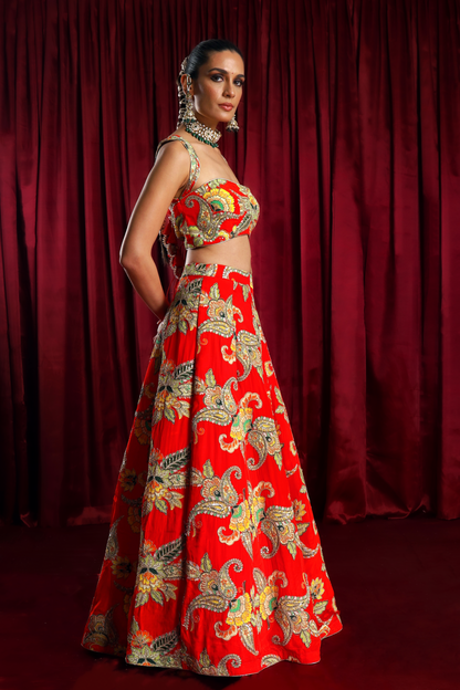 Red Georgette Lehenga