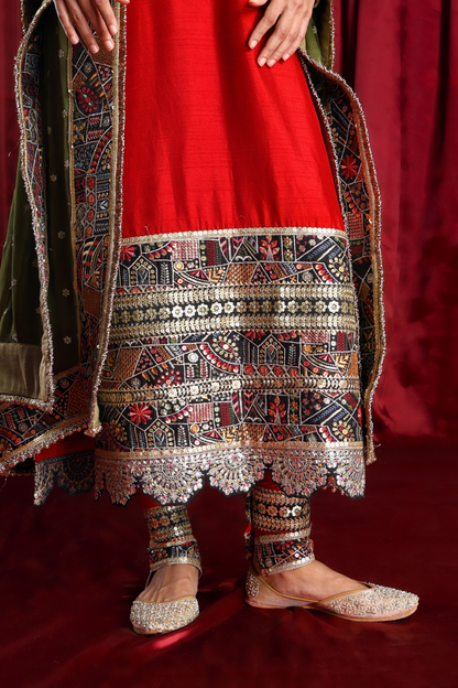Red Silk Kurta Set