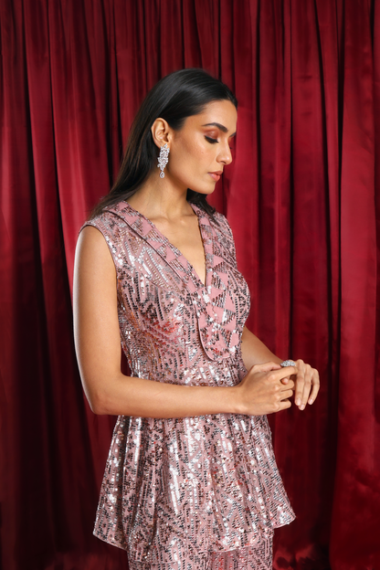 Rose Gold Indo-western Cord Set