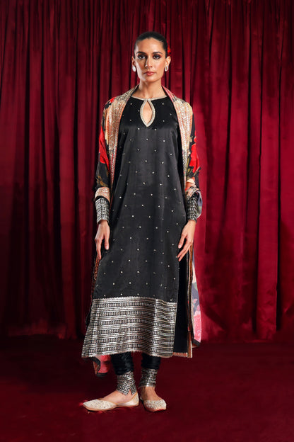 Black Kurta set with Printed Dupatta