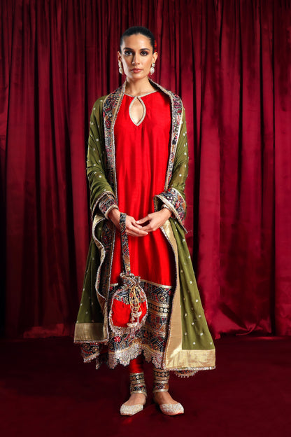 Red Silk Kurta Set